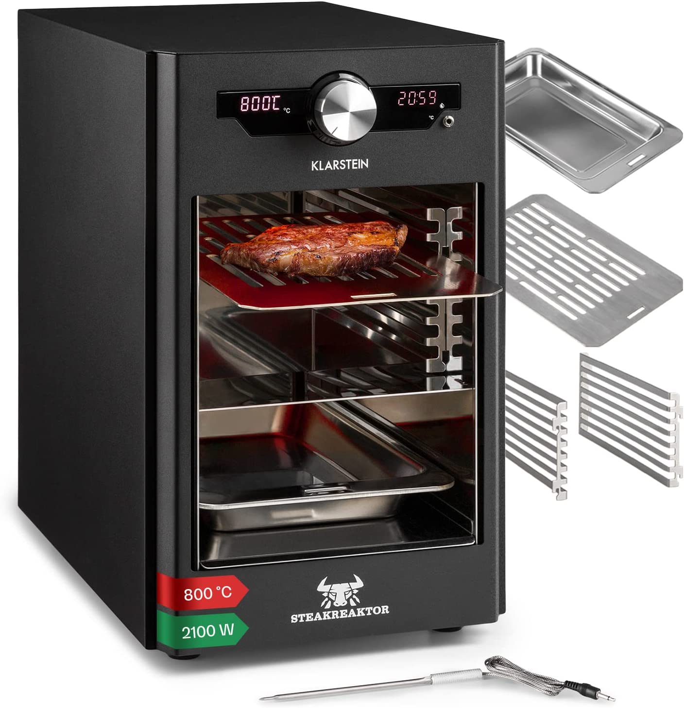Klarstein Steakreactor Core-high temperature grill, 2100 W, temperature range: 200-800 ° C, indoor grilled device, radiation heating element, black