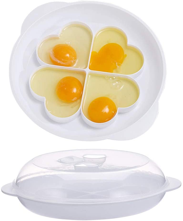 Gobesty Egg Poacher Microwave Heart Shaped Egg Poacher Microwave Egg Poacher Cup for up to 4 Eggs