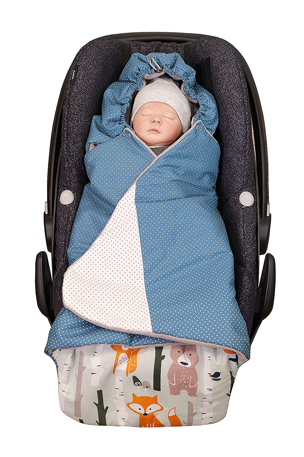 ULLENBOOM ® Baby Swaddling Blanket Summer Forest Animals Petrol (Made in EU) – Blanket for Baby Car Seat & Prams, Compatible with Maxi Cosi® Car Seat, Ideal for 0 to 9 Months