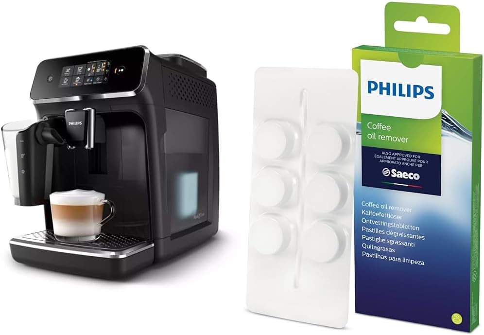 Philips Domestic Appliances 2200 Series EP2231/40 Fully Automatic Coffee Machine & CA6704/10 Coffee Grease Dissolving Tablets for Fully Automatic Coffee Machines, White, One Size