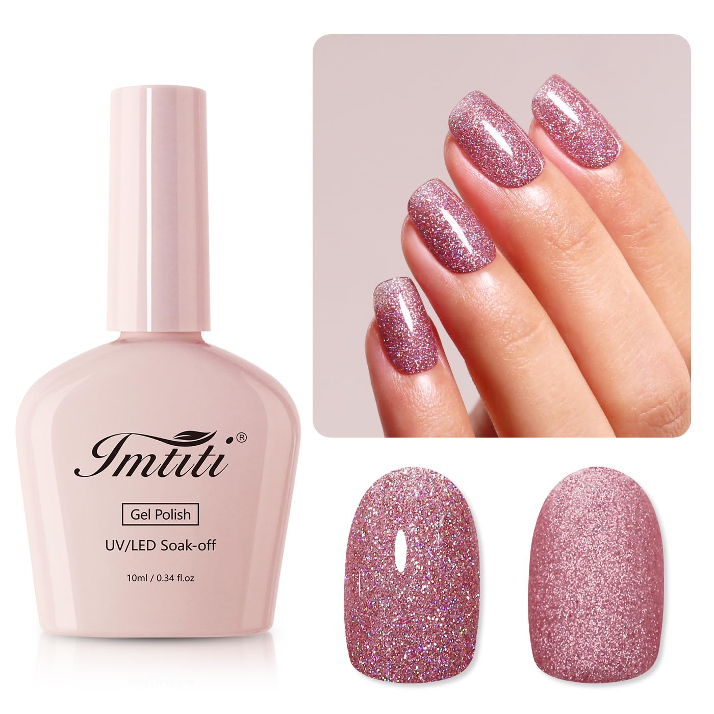 Imtiti UV Nail Polish Glitter, 10 ml Rose Gold Glitter UV Gel Nail Polish Soak Off LED Gel Nail Polish Autumn Winter Gel Nail Polish DIY Nail Art Starter Manicure Salon Gel Polish UV Kit