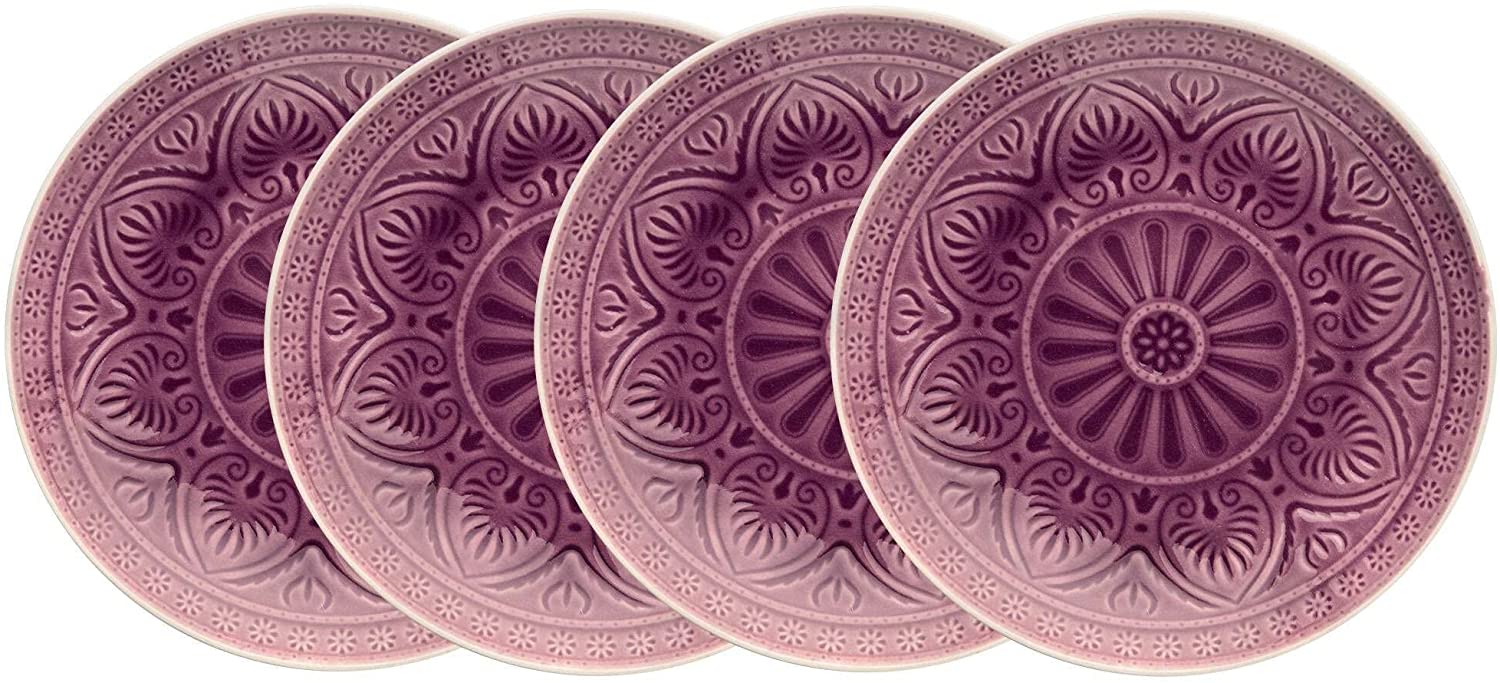 BUTLERS Sumatra Dinner Plate Set 4 x Diameter 25 cm in Turquoise - Plate Set for 4 People with Pattern - Dinner Plate, Serving Plate