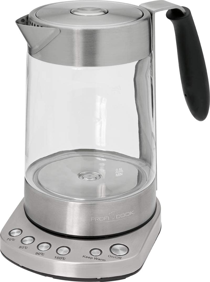 Profi Cook ProfiCook PC-WKS 1020 G Glass Tea Kettle, Keep Warm Function, Stainless Steel Tea Filter, Electric Temperature Setting, Beep When Pre-Selected Temperature Required