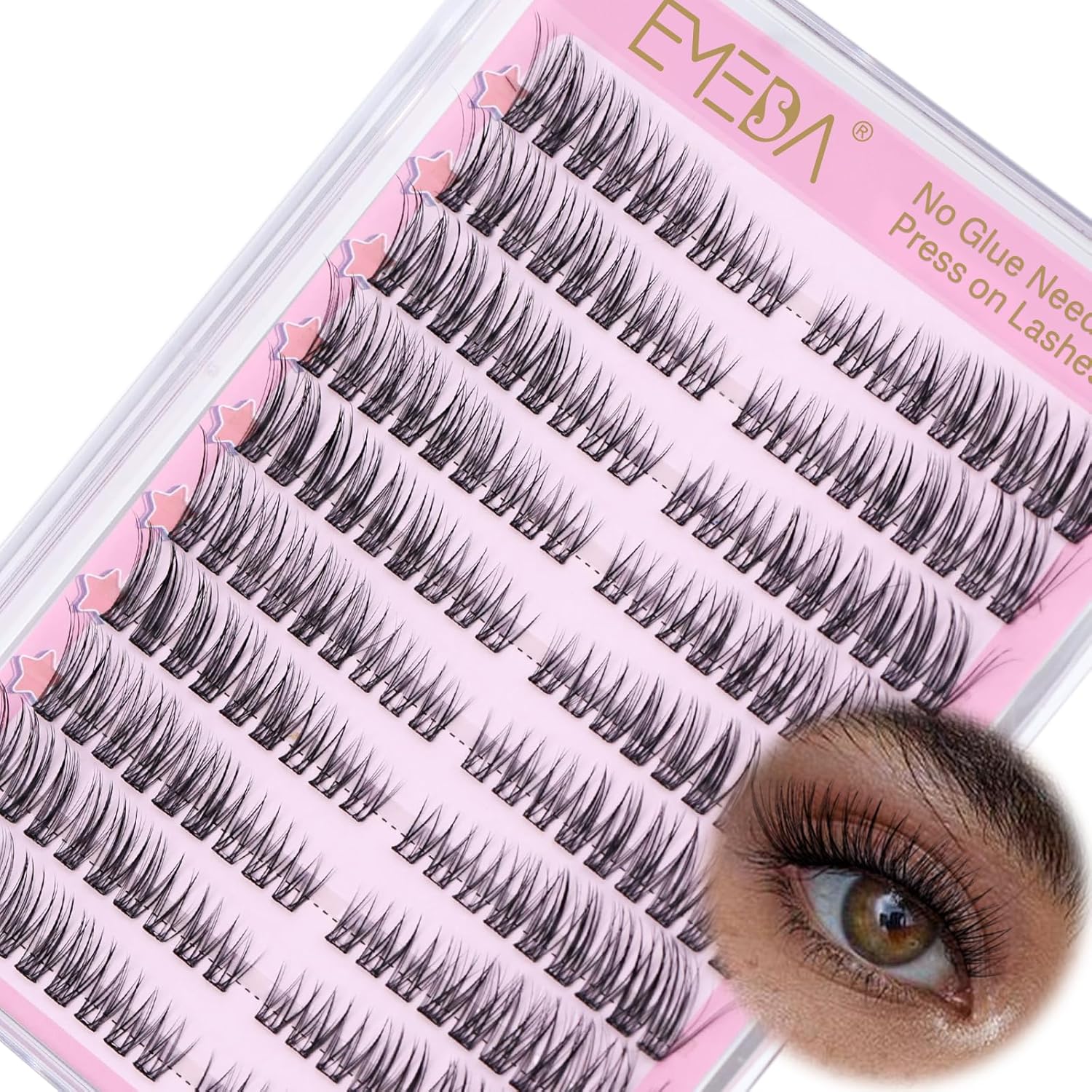 EMEDA Self-Adhesive Eyelashes, Glueless Eyelash Clusters Kit, 120 Pieces Press On Eyelashes, Pre-Luded Eyelashes with Tweezers Set, Self-Adhesive Manga Anime Eyelashes (K04)