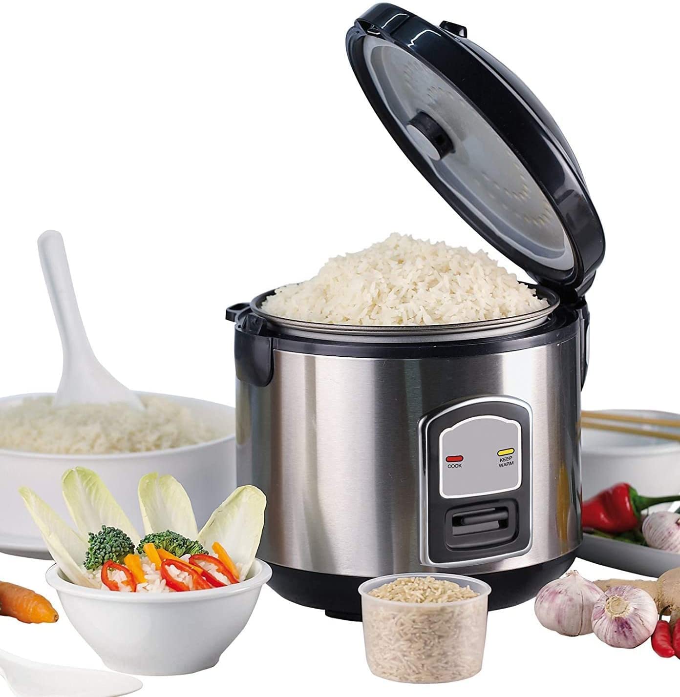 JUNG PerfectCook Stainless Steel Rice Cooker Small 3-in-1 Device - Rice Cooker Risotto Cooker Vegetable Cooker Multi Cooker 1.2 Litres Risotto Pot Steamer Insert Rice Pot for All Types of Travel