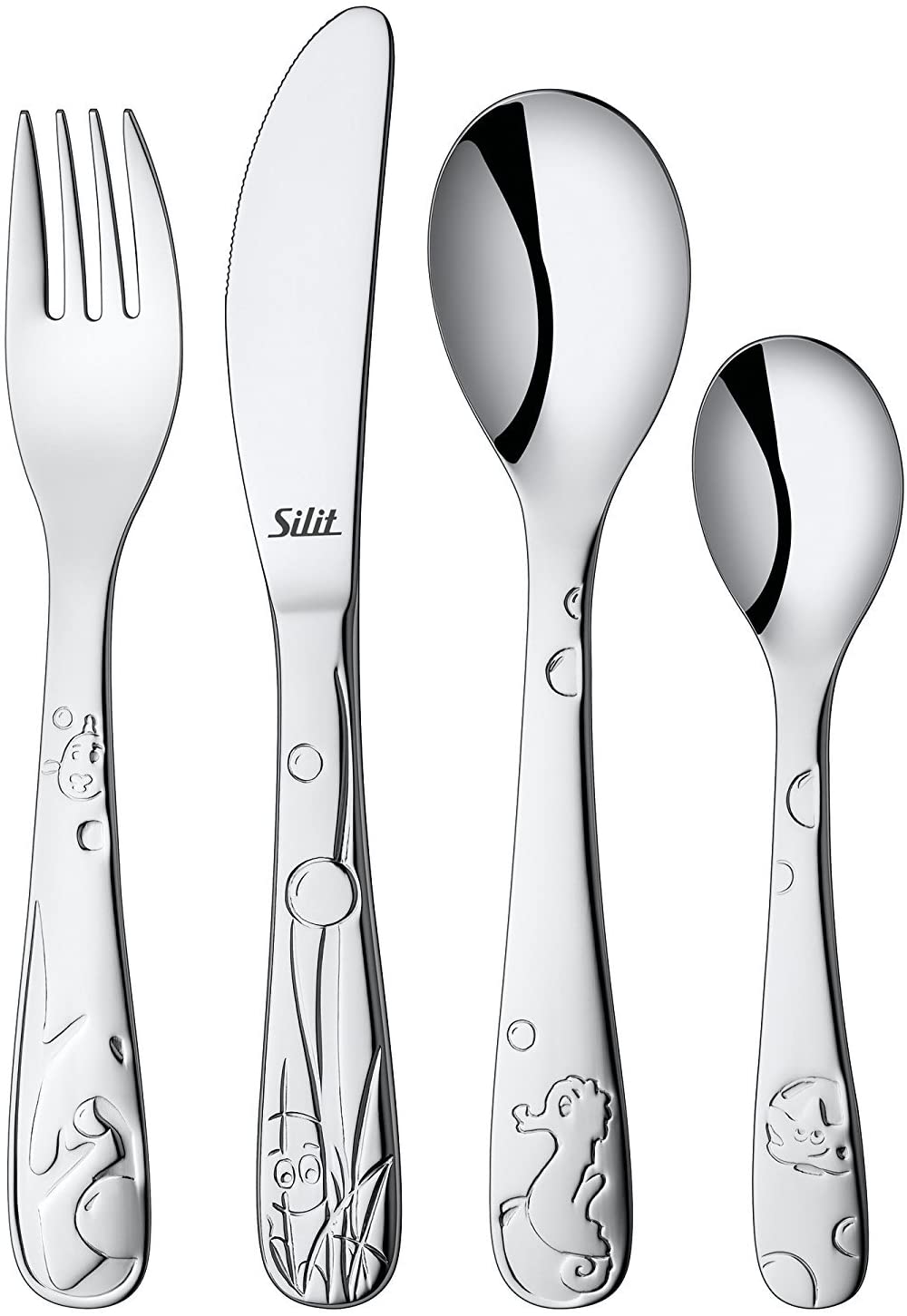 Silit Aquarama Children\'s Cutlery Set 4 Pieces Stainless Steel Cutlery Children from 3 Years Polished Crominox Dishwasher Safe