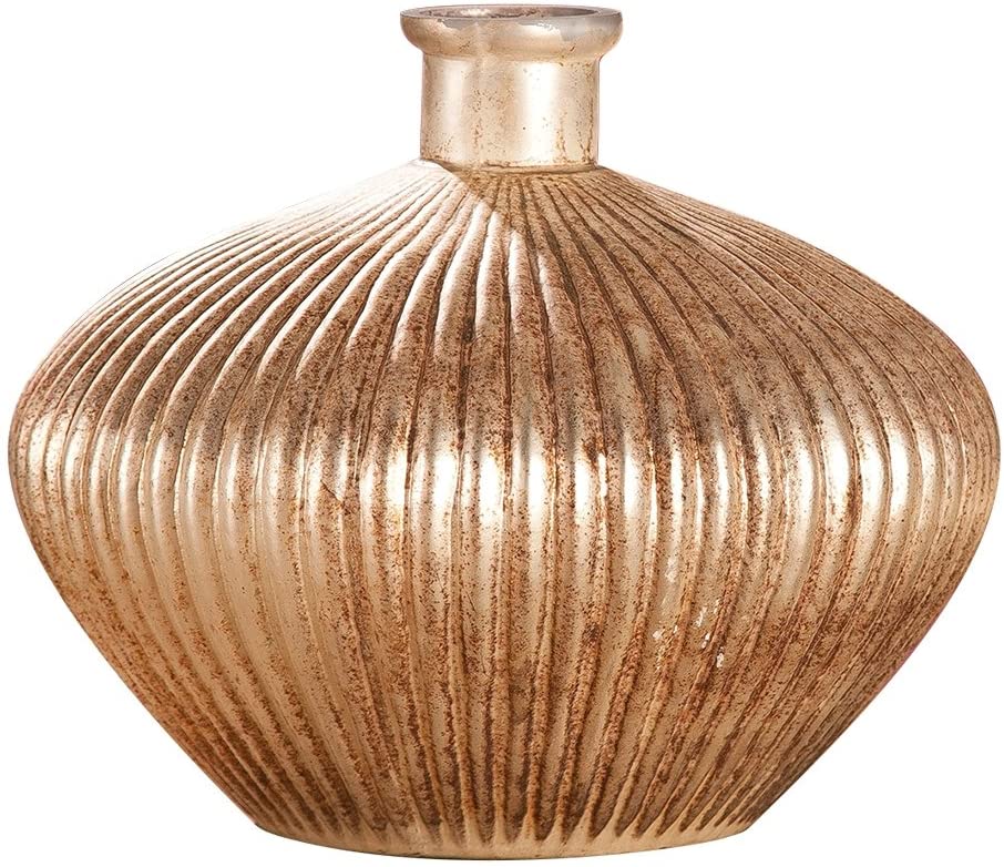 Gilde Glass Oval Vase Nello, Height 15 cm/Diameter 17 cm Gold Antik