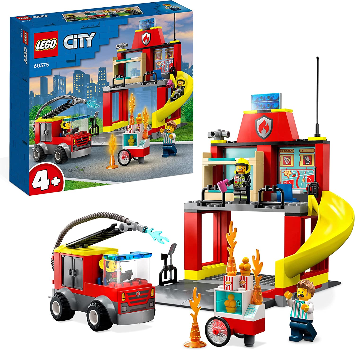 LEGO 60375 City Fire Brigade Fire Station and Lion Shoot, Educational Toy for Children from 4 Years, Gift for Boys and Girls, Fire Engine Toy