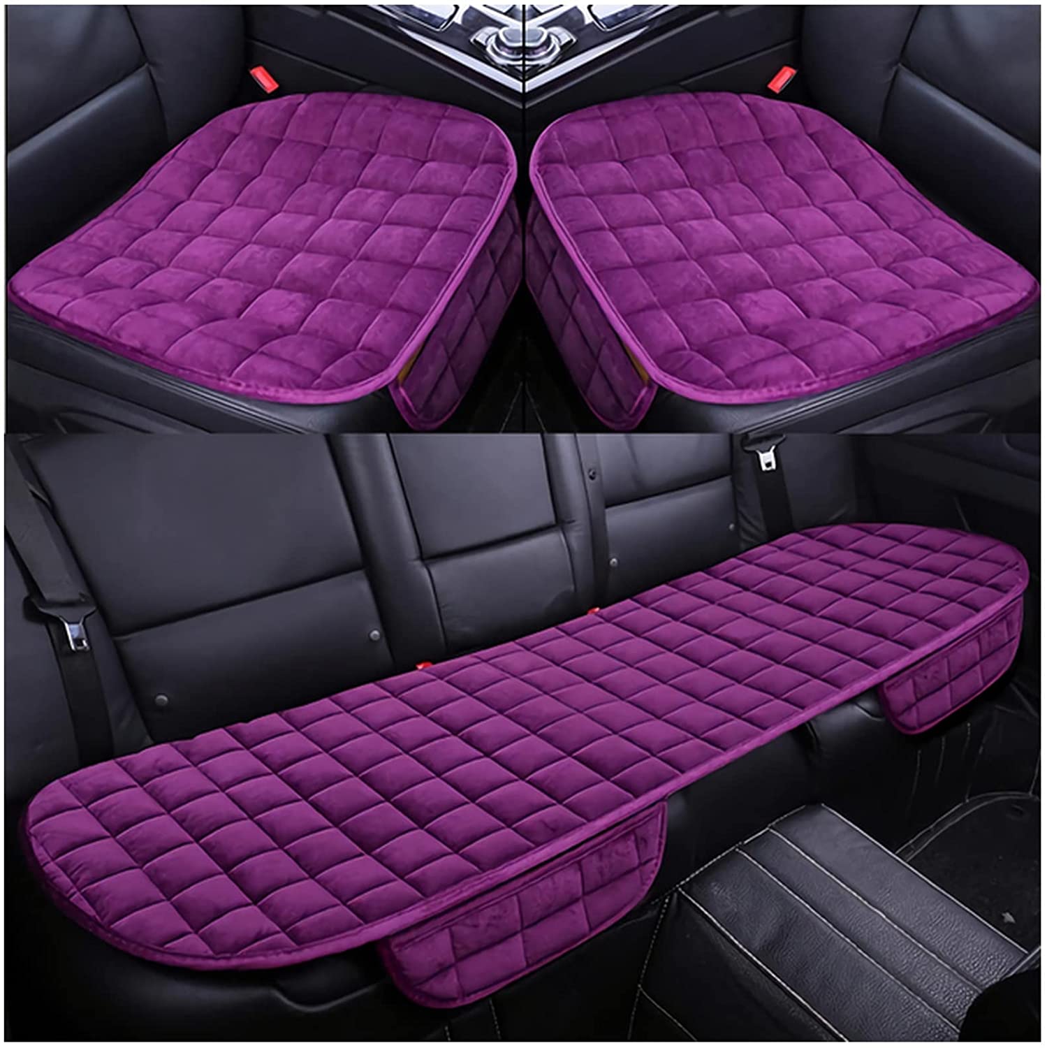 bamutech Seat Cushion Car Seat Cover Fit Truck SUV Van Front Rear Flake Cloth Cushion Non-Slip Winter Car Protector Mat Pad Keep Warm Universal Seat Cushion Chair (Size: Purple 3pcs)