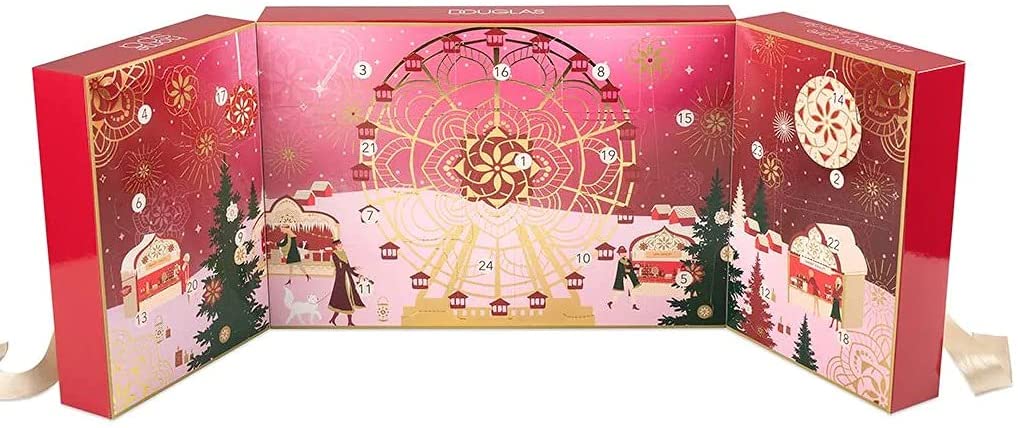 DOUGLAS Adv Enscaler 2021 Home Spa Beauty Women + Girls Cosmetics & Care Advent Calendar, 24 Gifts Value €200 Skincare Woman, Advent Calendar Women, ‎red