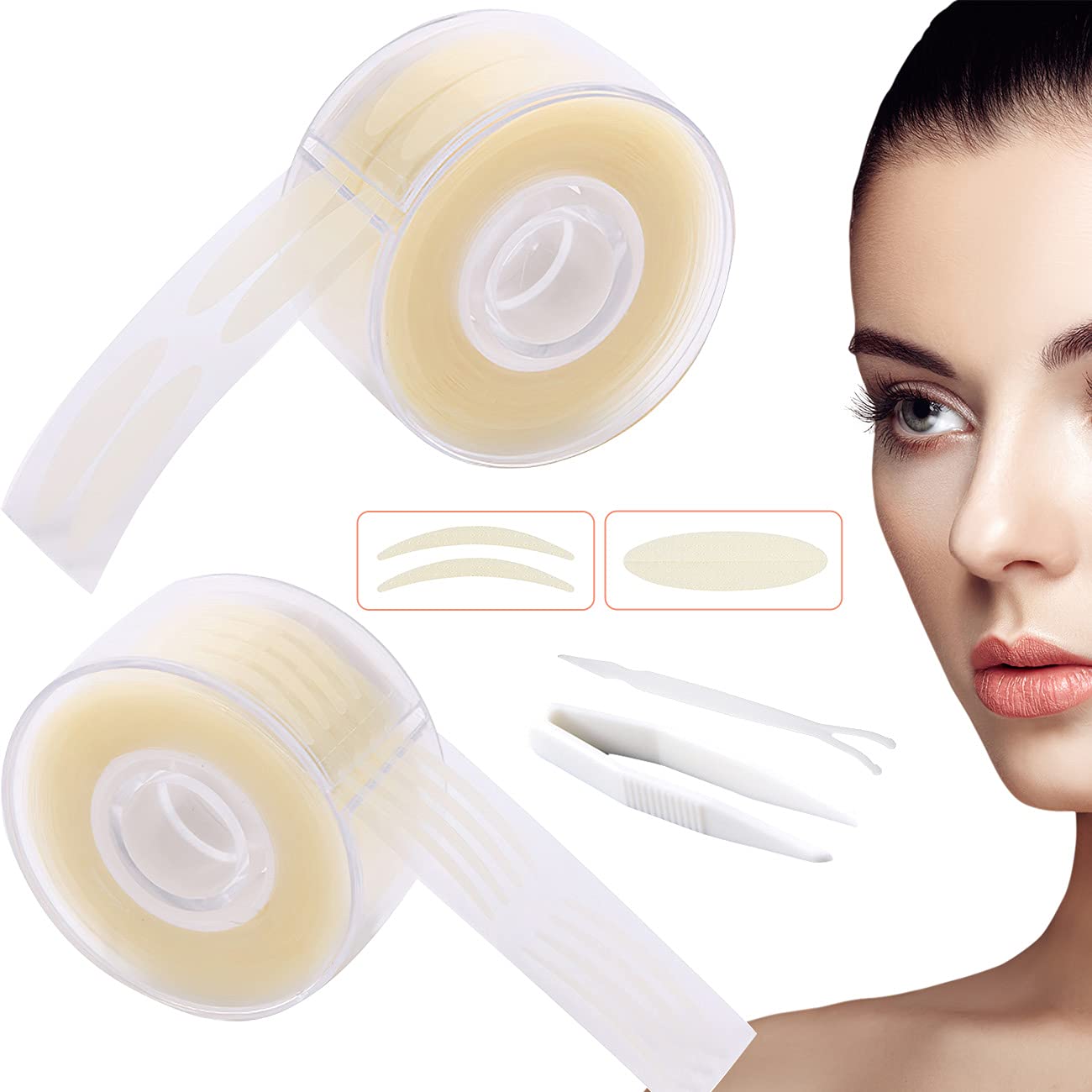 QUOHE Schlupflider Stripes 1200pcs, Schlupflid Tapes Schlupflieder Klebestreifen Unsichtbare Doppelte Augenlid Lifting ohne OP, Wasserdicht Durchsichtig Eyelid Klebeband Aufkleber mit Gabelstangen Pinzette, ‎durchsichtig