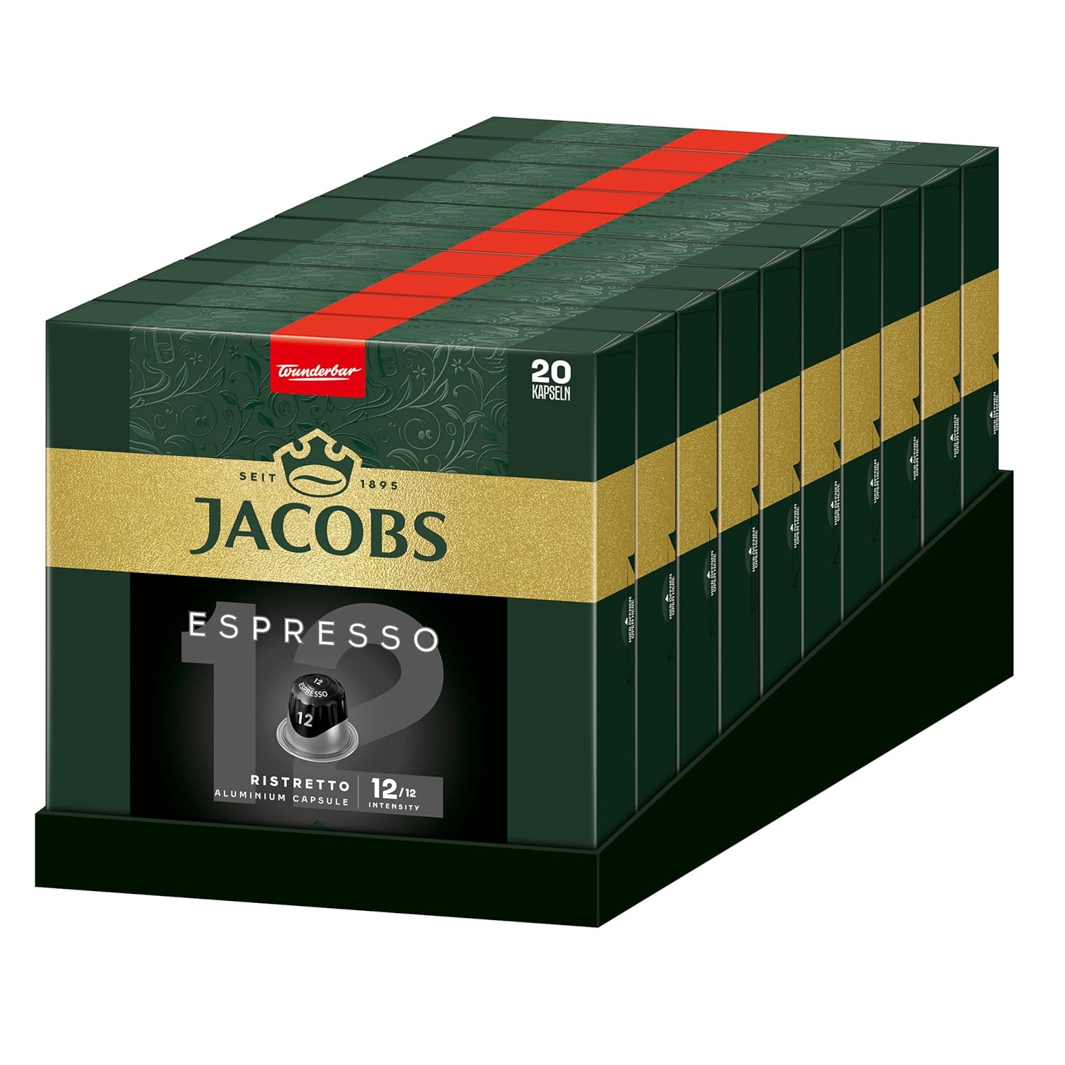 Jacobs Espresso Ristretto Coffee Capsules, Intensity 12 of 12, 200 Nespresso®* Compatible Capsules, 10 x 20 Drinks