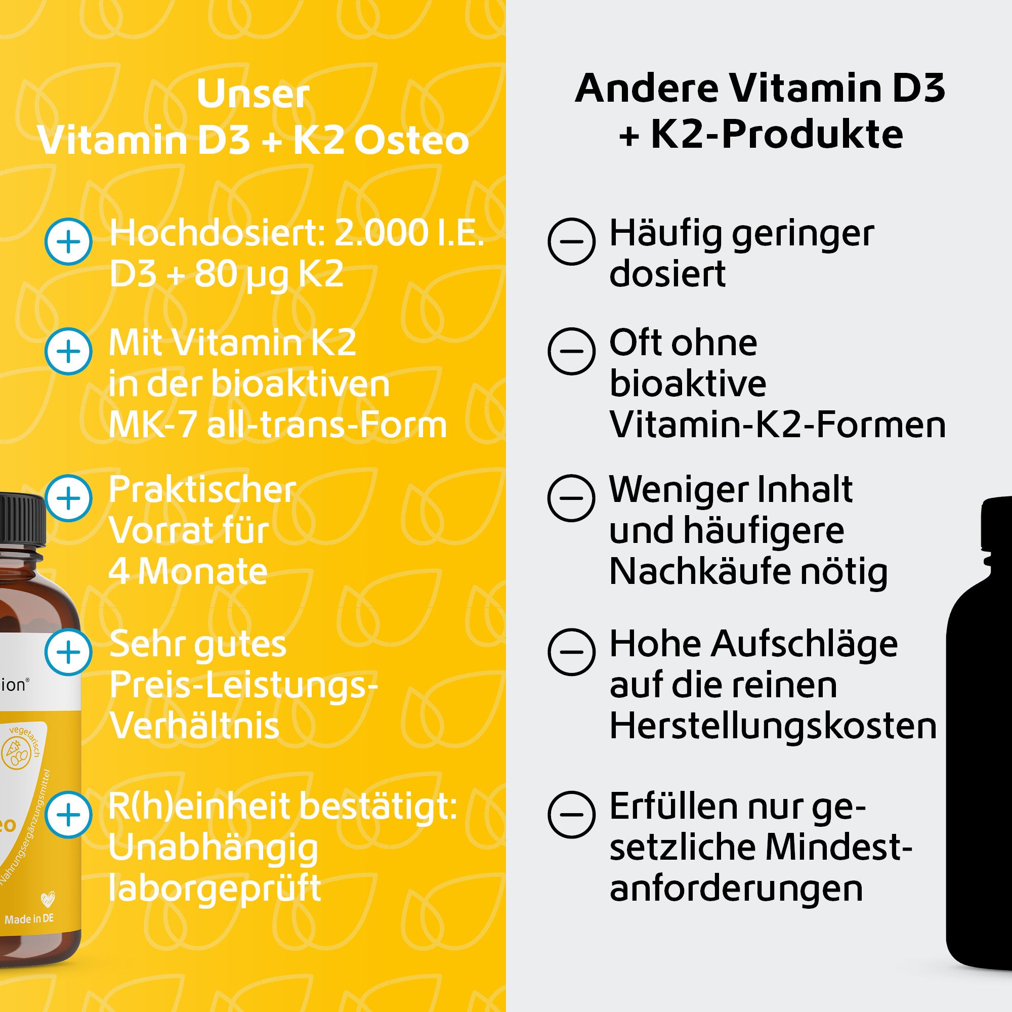 R(h)ein Nutrition Vitamin D3 + K2 Osteo 2,000 IU Vitamin D3 + 80 µg Vitamin K2