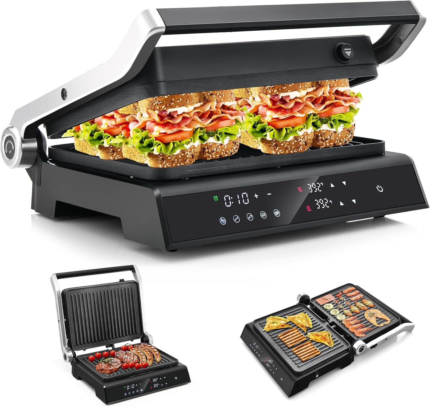 Relax4Life Contact Grill 1200 W, Electric Grill Sandwich Maker Paninimaker, 3-in-1 sandwich toaster 90 ° C-230 ° C, Grill Toaster With 4-Hour Timer, Indoor Grill with Non-Stick Coating and Removable