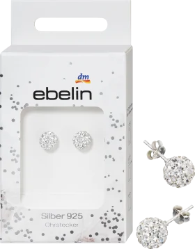 ebelin ear studs ball with rhinestones 925 silver, 2 pcs
