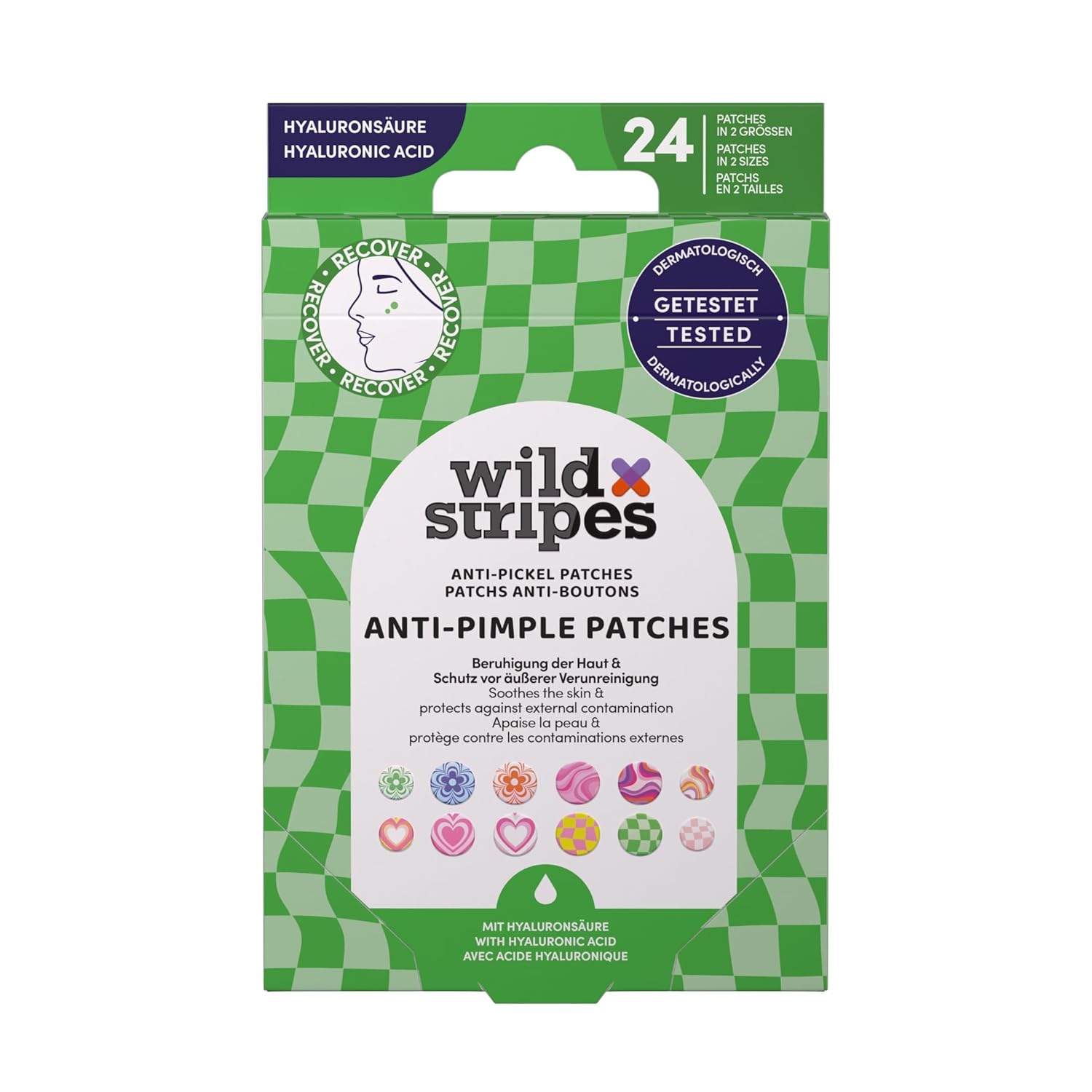 Wild Stripes - Anti-Pimple Patches Groovy Recover - Colorful Pimple Plasters with Hydrocolloid & Hyaluronic Acid for Day and Night Care - Anti Pimples and Blackheads - Skin Care for Blemished Skin -