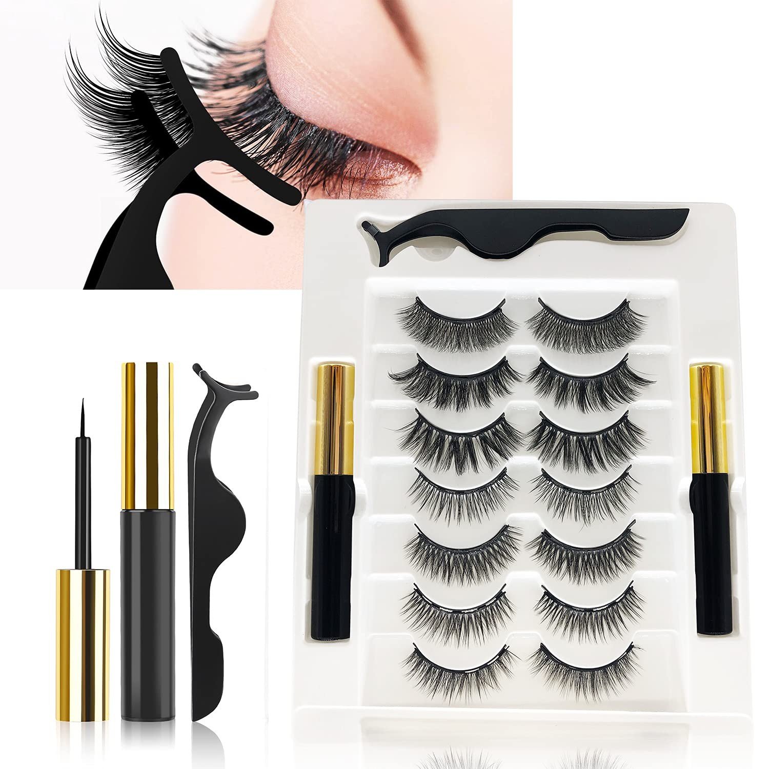 Chlffua Magnetic Eyelashes Magnetic Eyeliner 3D Artificial Magnetic Eyelashes Reusable False Magnetic Eyelashes 3D Magnetic Eyelashes Set Natural, pairs