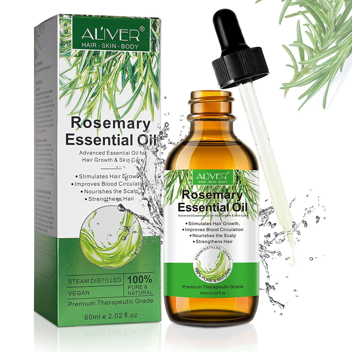 find back Rosemary Essential Oil for Hair Growth, Rosemary Oil Hair, Preventing Hair Loss and Promoting Hair Growth, for Growth Eyelashes, Nourishes the Scalp for Men and Women, 60 ml
