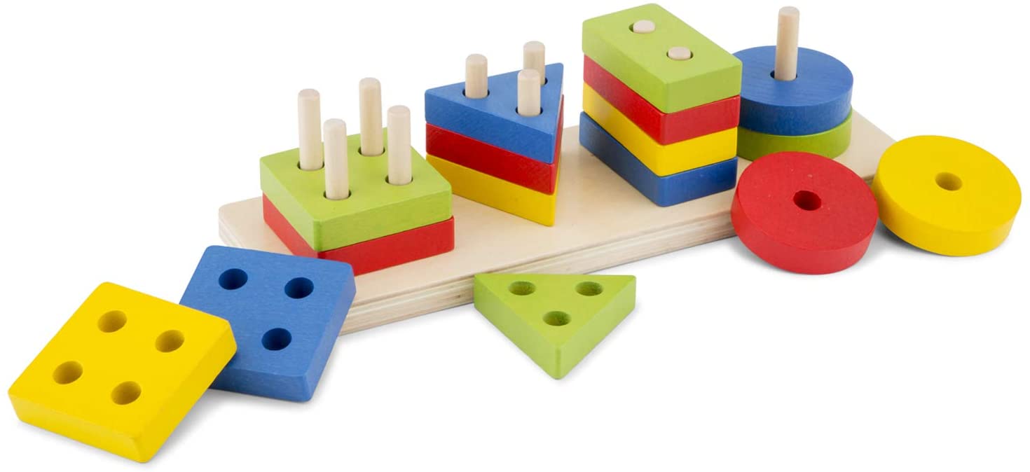 New Classic Toys 10500 Geometric Stacking Puzzle, Multi-Colour