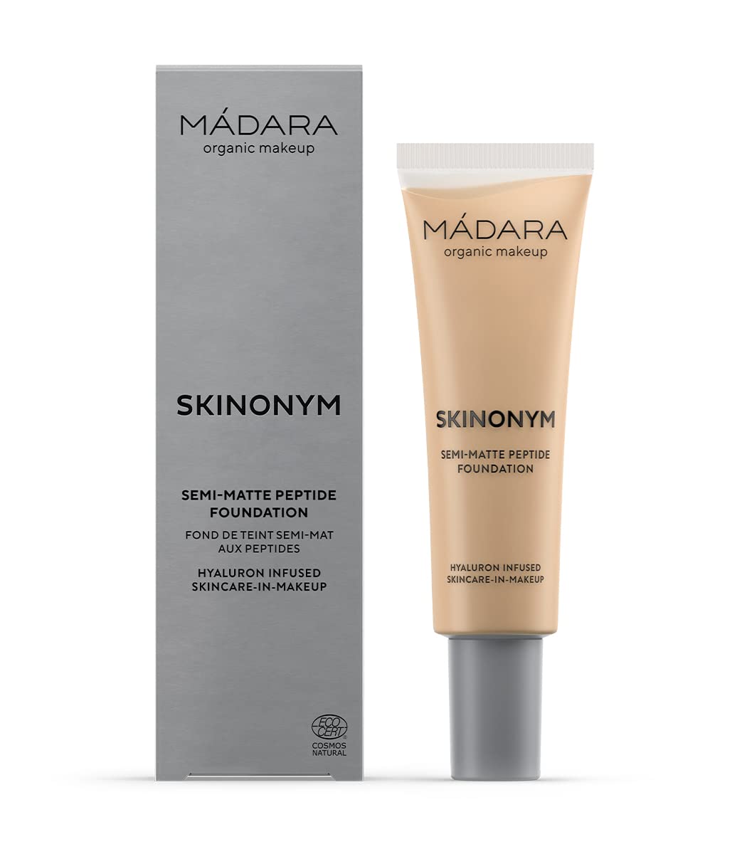 Mádara Organic Skincare | Skinonym semi-mat peptide foundation 40 sand 30 ml-Reinforced by Collages Supporting Peptides, Semi-Matte Finish, Adapts to Skin Texture