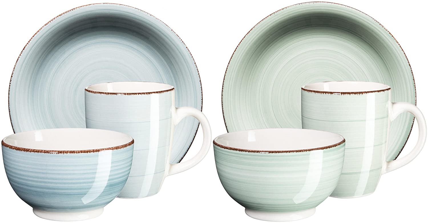 Domestic by Mäser Bel Tempo Hand-Painted Ceramic Breakfast Set with 4 Chairs in Light Green and Light Blue