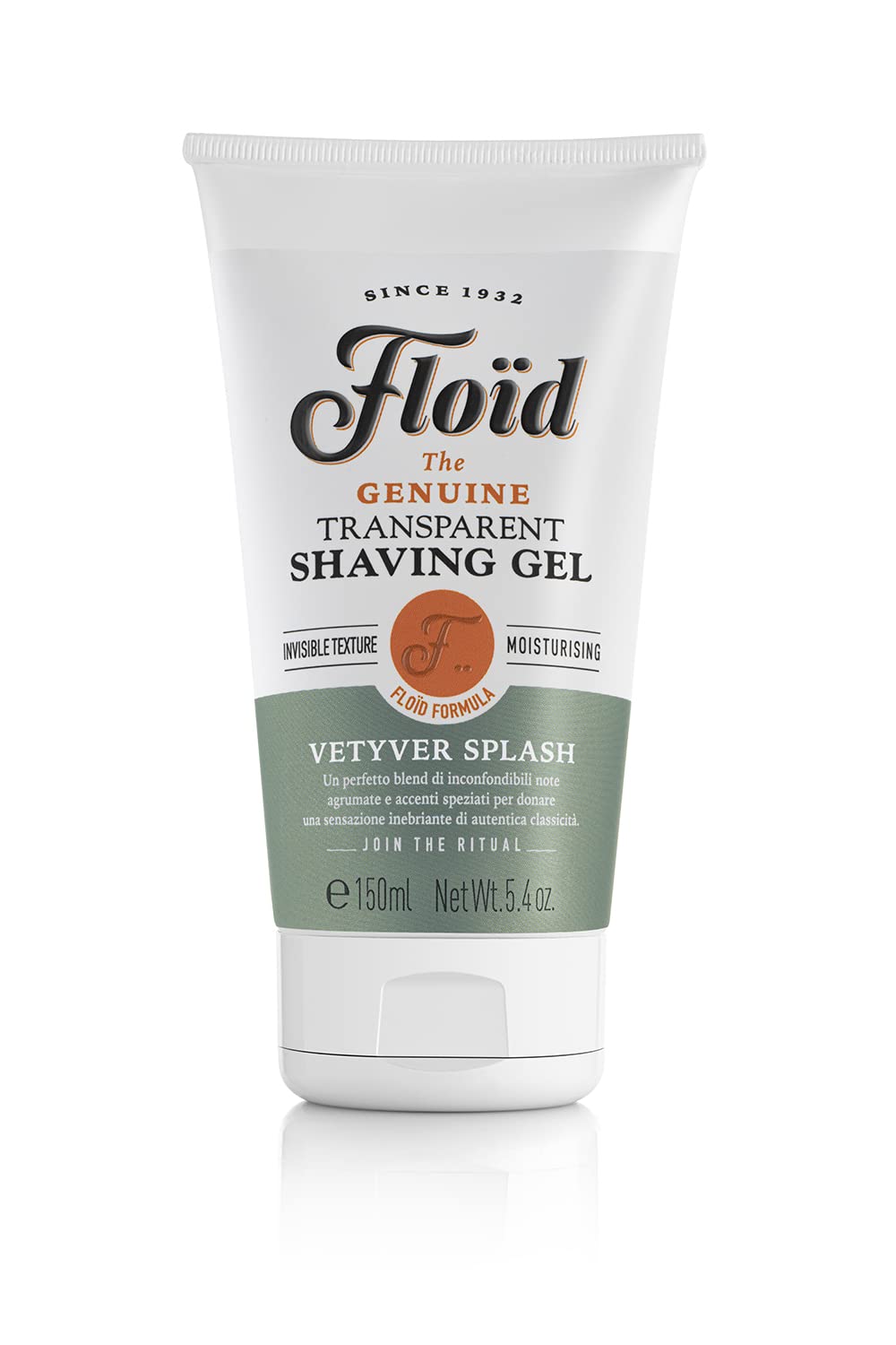 Floïd Vetyver Splash Shaving Gel (150 ml), Shaving Gel With Glycerine for Protecting and Hydrating the Skin, Transparent Gel for a Smooth Shave with Invigorating Scent