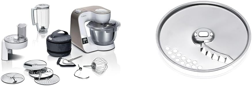 Bosch MUM5XW20 Series 4 Food Processor Stainless Steel Bowl 3.9 L & Chip Disc MUZ45PS1, Reversible Disc