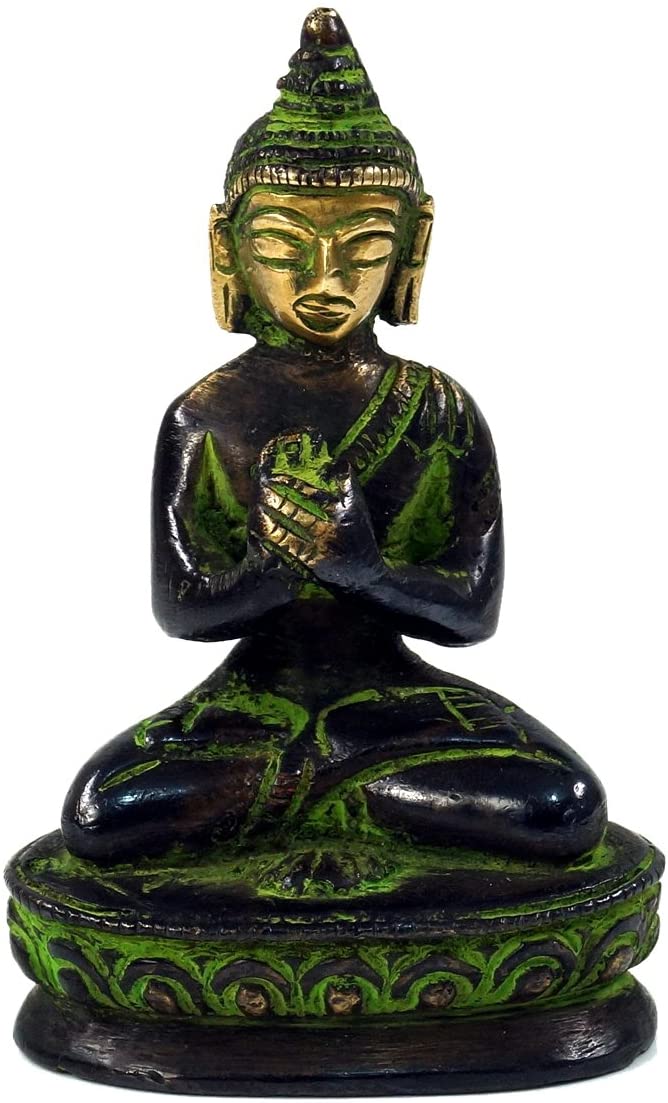 GURU SHOP Buddha Statue Brass Dharmachakra Muda 8 cm Model 2 Green Buddha