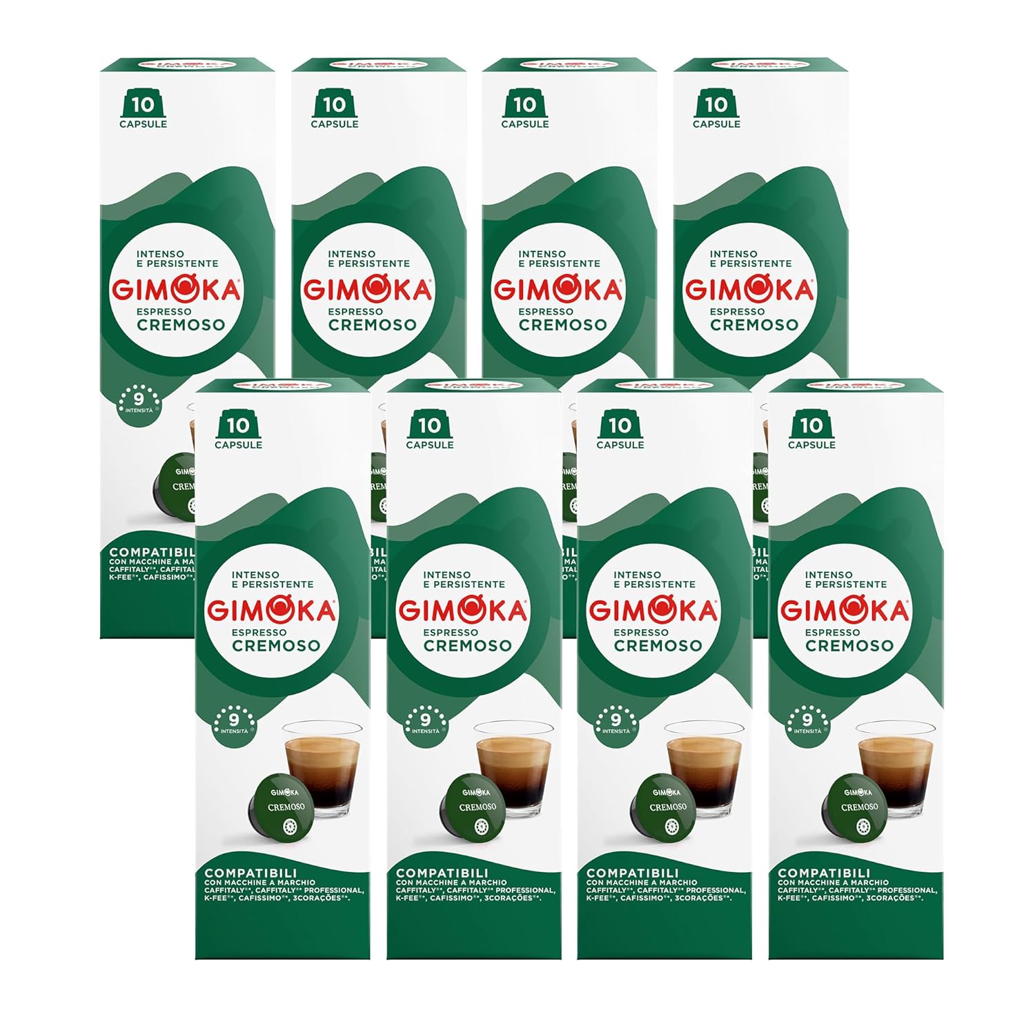 Gimoka Espresso Cremoso Coffee Capsules, Intensity 7/10-80 Capsule, Compatible with Tchibo Coffee Machines, Cafissimo, Pack of 80 (8 x 10 Drinks), Made in Italy