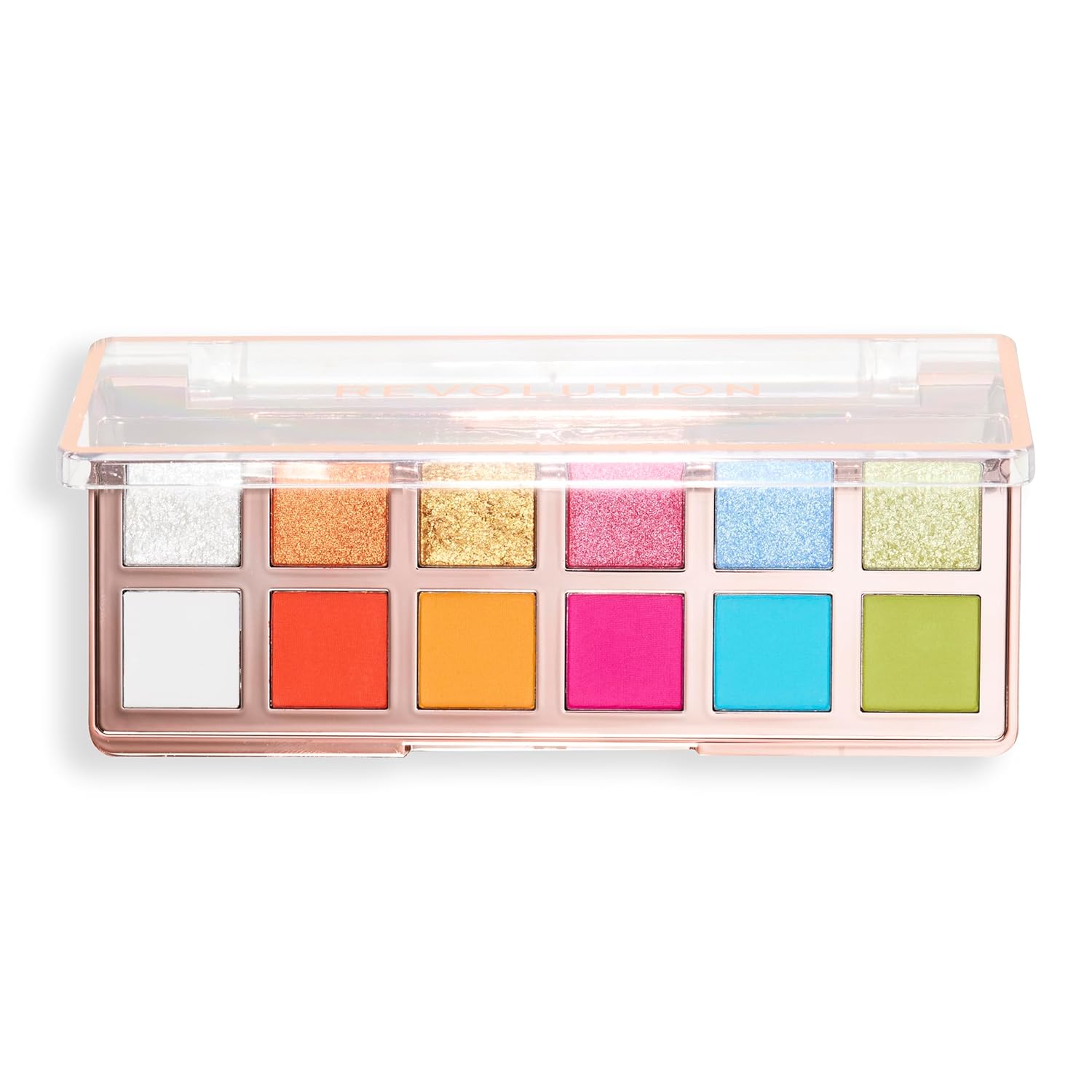 Revolution The Vibrant Icon Brights Palette - 12 Pigmented Cream, Matte and Shimmer Shades - Compact Formula - Vegan & Cruelty-Free