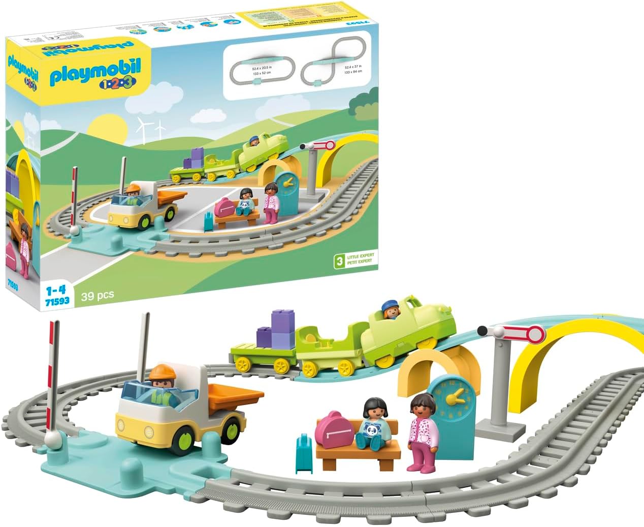 PLAYMOBIL 1.2.3 71593 Large Railway, Versatile Train Set with Wagons, Barriers and Station Clock, Educational Toy for Toddlers, Toy for Children from 12 Months [Exclusive to Amazon]