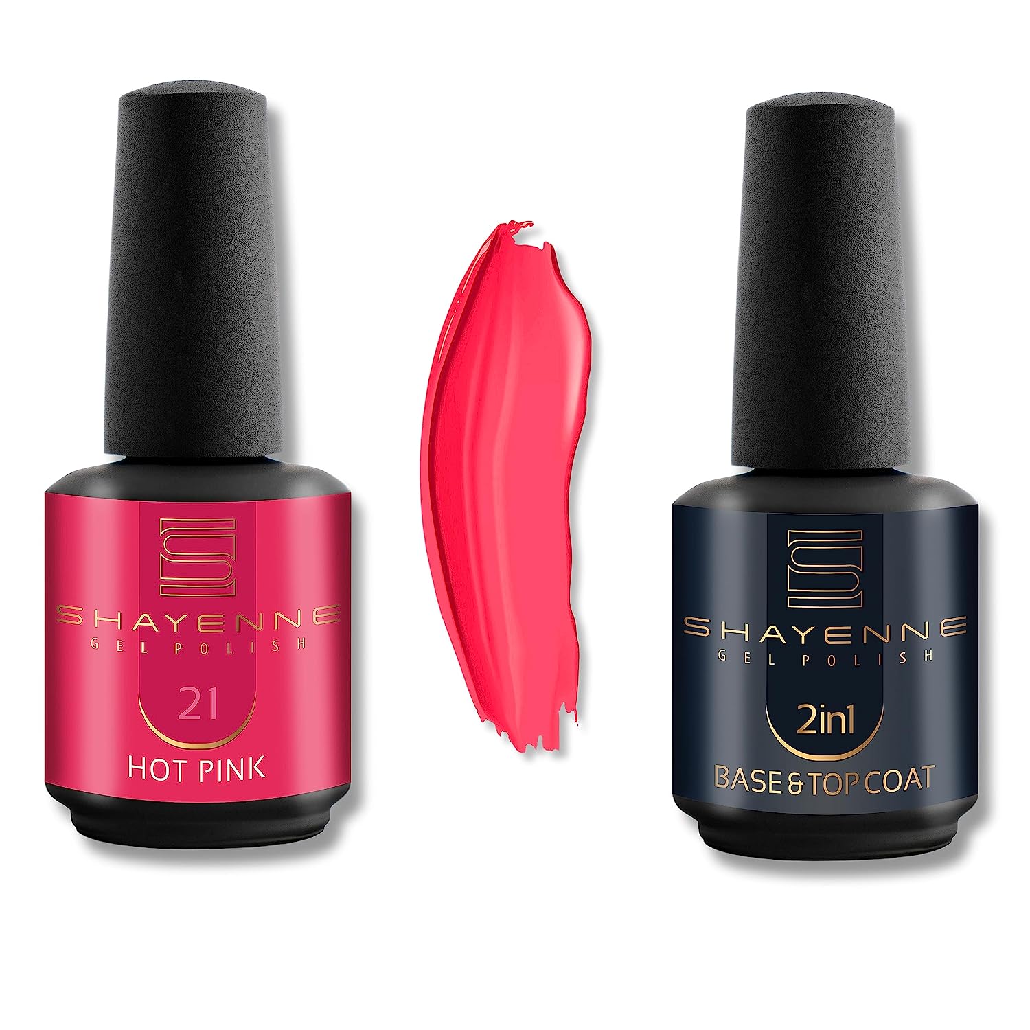 Shayenne uv gel nail polish 21 hot pink pink 15 ml set of 2 uv led lamp + 2-in-1 base coat and top coat 15 ml (30 ml) base coat with top coat nail polish gel shellac