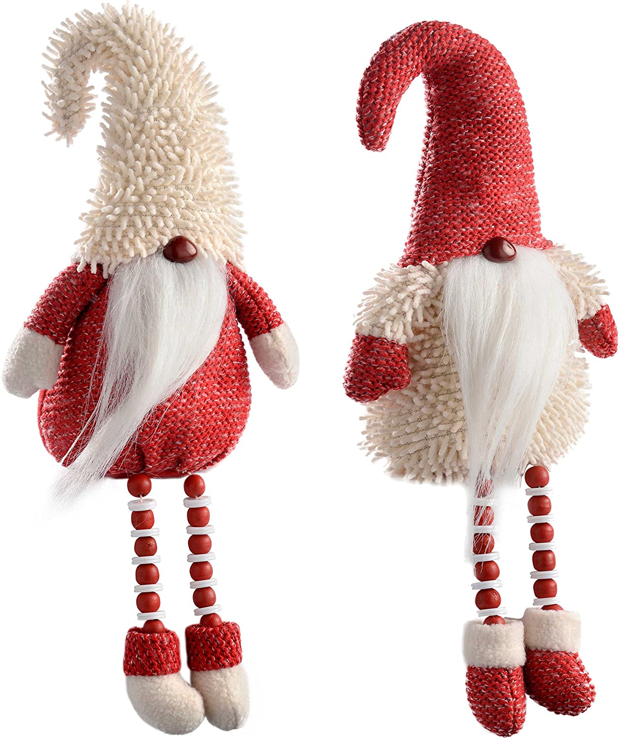 WeRChristmas Sitting Santa Gonks with Bead Legs, Christmas Decoration, 38 cm, Red/White, Pack of 2