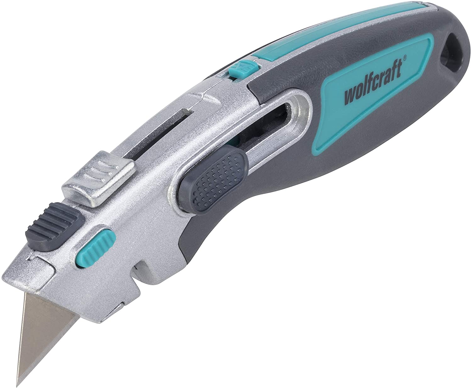 wolfcraft Dual Trapezoidal Blade Knife 4106000 - Sharp Trapezoidal Blade for Handymen and DIY - Includes Autolock and Safety Function