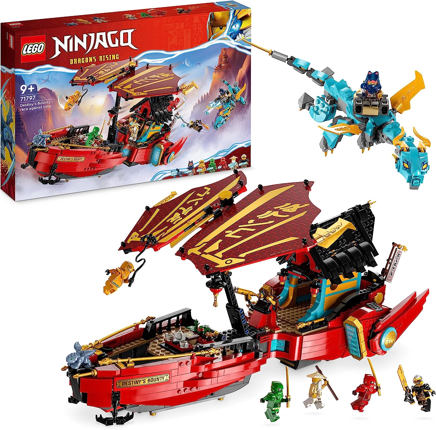 LEGO 71797 Ninjago Ninja Airship Toy Set With 2 Dragon Figures and 6 Mini Figures, 2023 Vehicle Set, Birthday Gift Idea for Kids