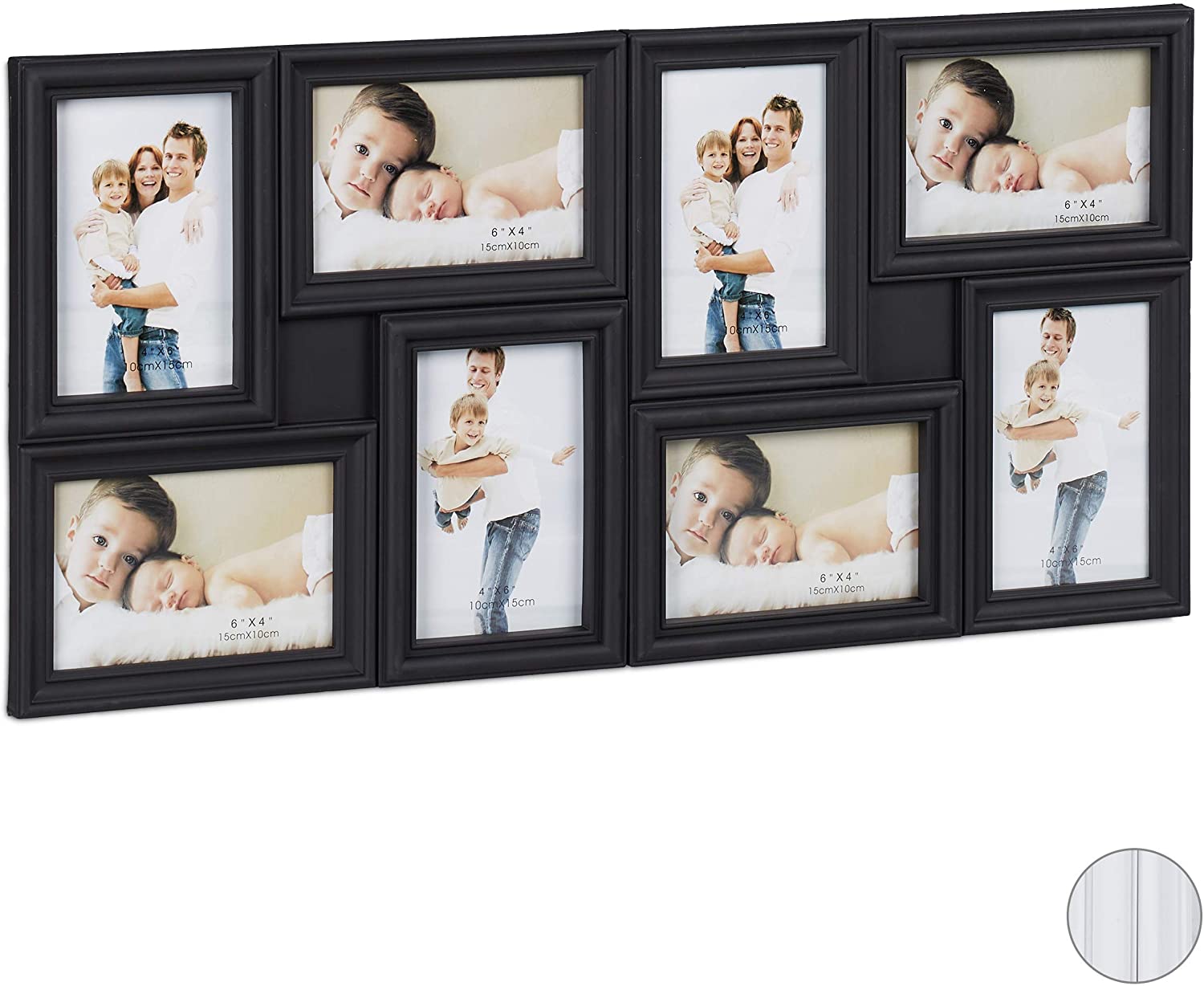 Relaxdays Collage Photo Frame for 8 Photos Portrait or Landscape Format Wall Plastic Frame H x W 30 x 65 cm Black
