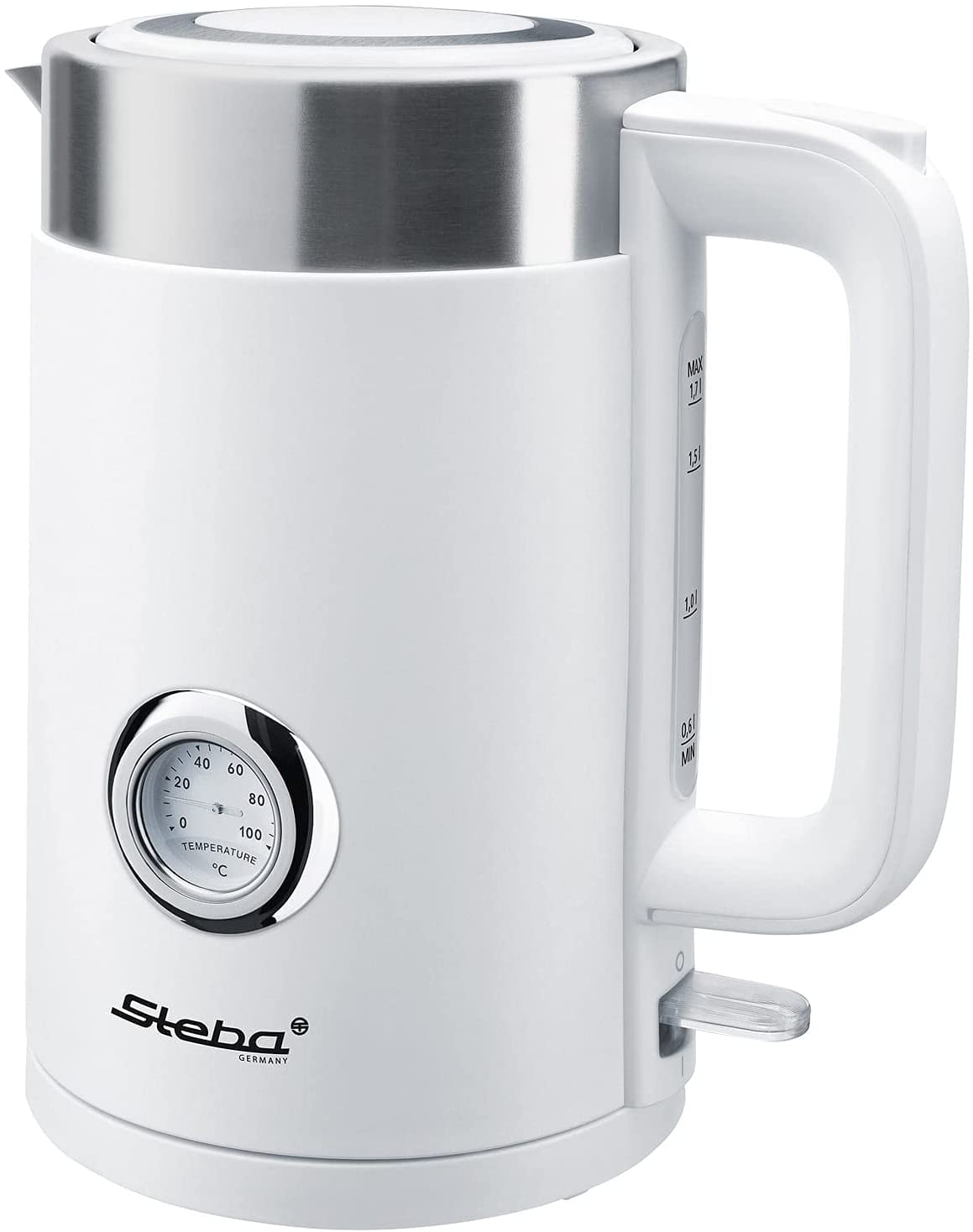 Steba Kettle WK 10 Bianco | Double-walled housing (stainless steel interior, plastic exterior) with thermal function | 1.7 litre capacity | Temperature display up to 100 °C | Easy lid opening