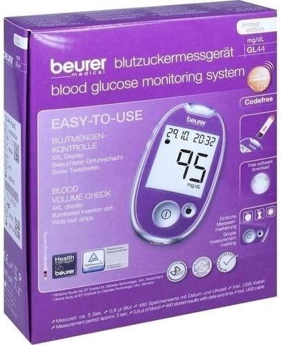Beurer GL44 Blood Glucose Monitoring System mg/dL Purple [Pack of 1]