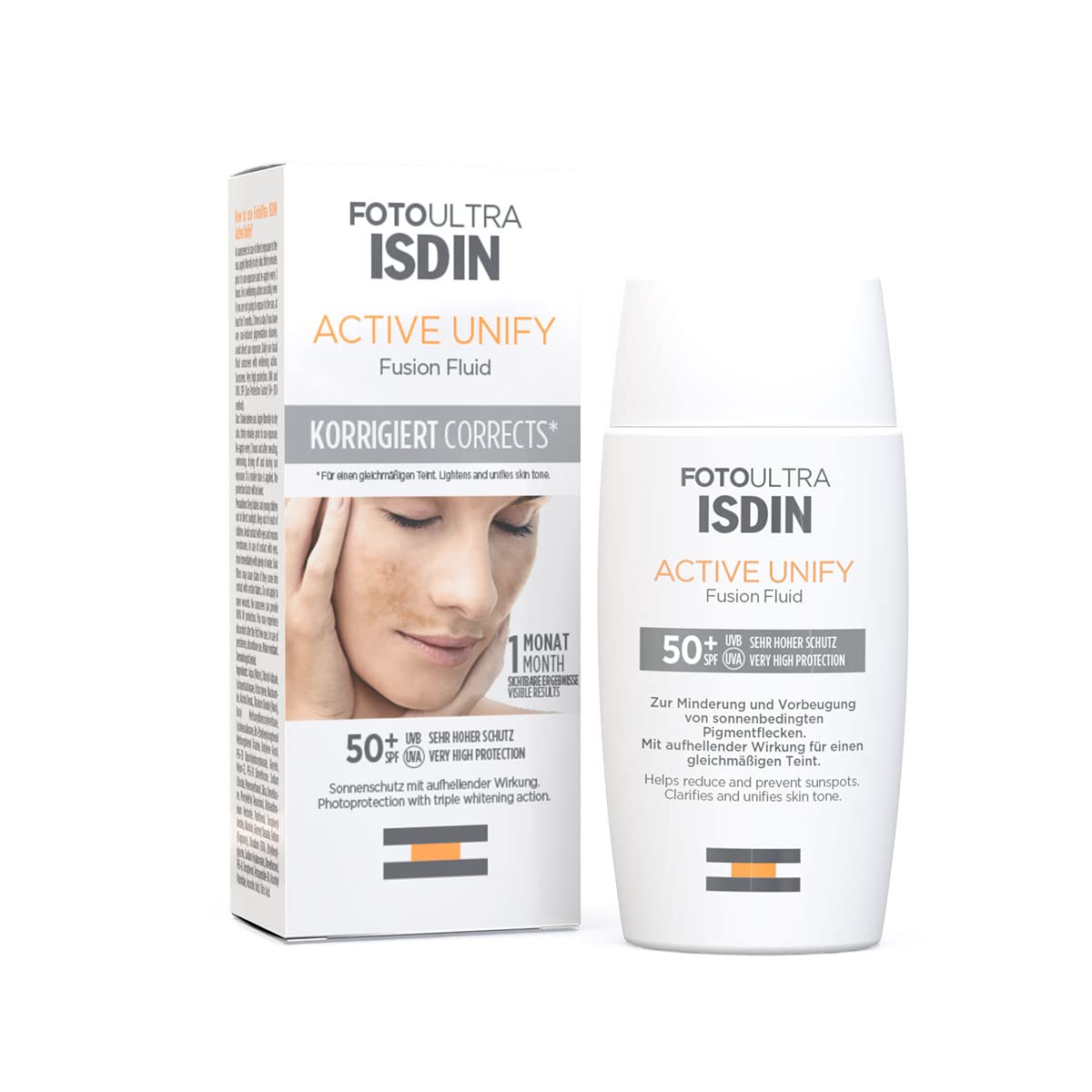 ISDIN FotoUltra Active Unify SPF 50+ Brightens and Unifies Skin Tone, Sun Cream with Triple Brightening Effect, 50 ml