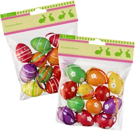 Plastic eggs for hanging, colorful (30 mm), 12 pcs
