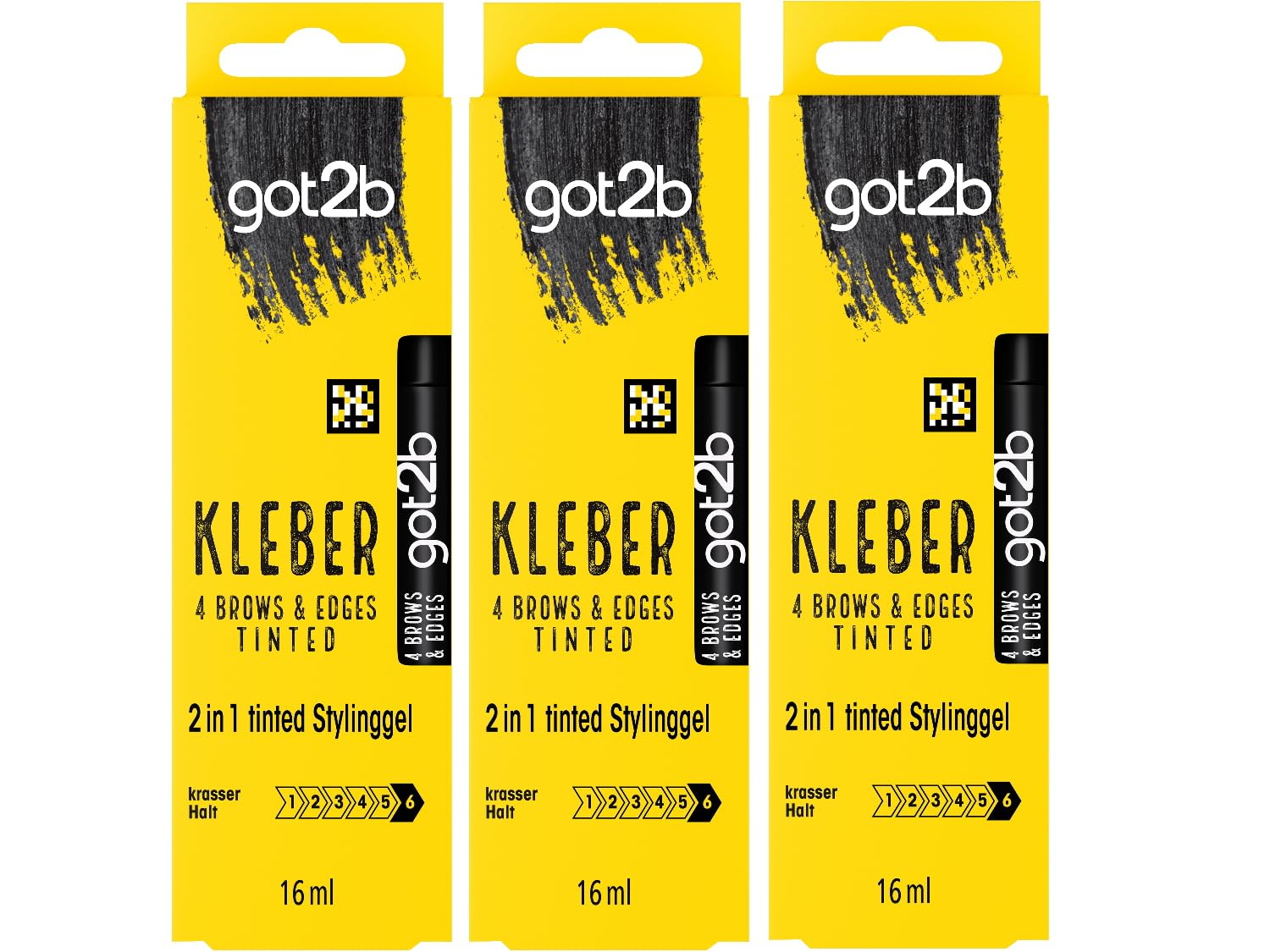 GOT2B Glue 4Brows & Edges Tinted Dark Brown to Black (3 x 16 ml) Tinted 2-in-1 Eyebrow Gel & Hair Mascara with Practical Double-Sided Eyebrow Brush for Styling & Baby Hair Fixing Vegan Formula