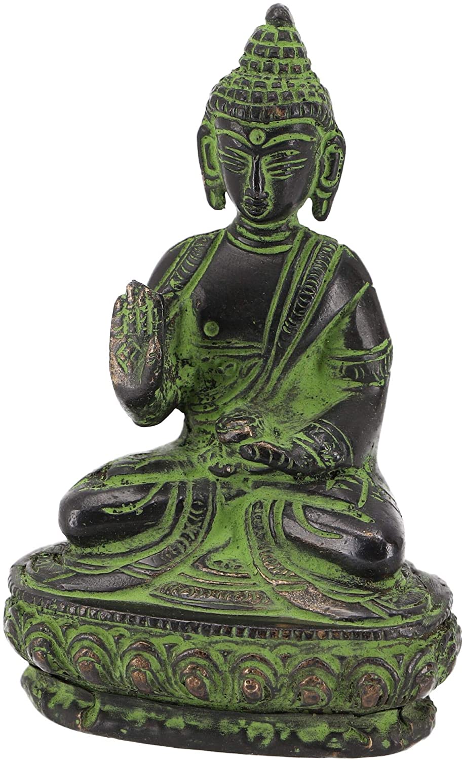 Guru-Shop GURU SHOP Buddha Statue Brass Amoghasiddhi Buddha 10 cm Model 10 Green Buddha
