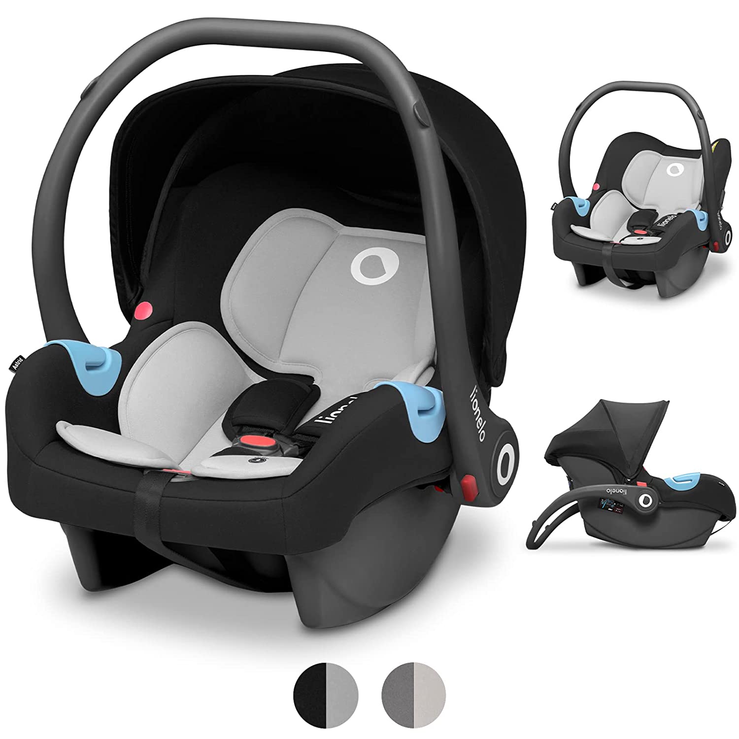 Lionelo Astrid Baby Car Seat from Birth to 13 kg Lumbar Insert Reducing Insert Dri-Seat 3-Point Safety Belt Sun Canopy Lightweight (Black)