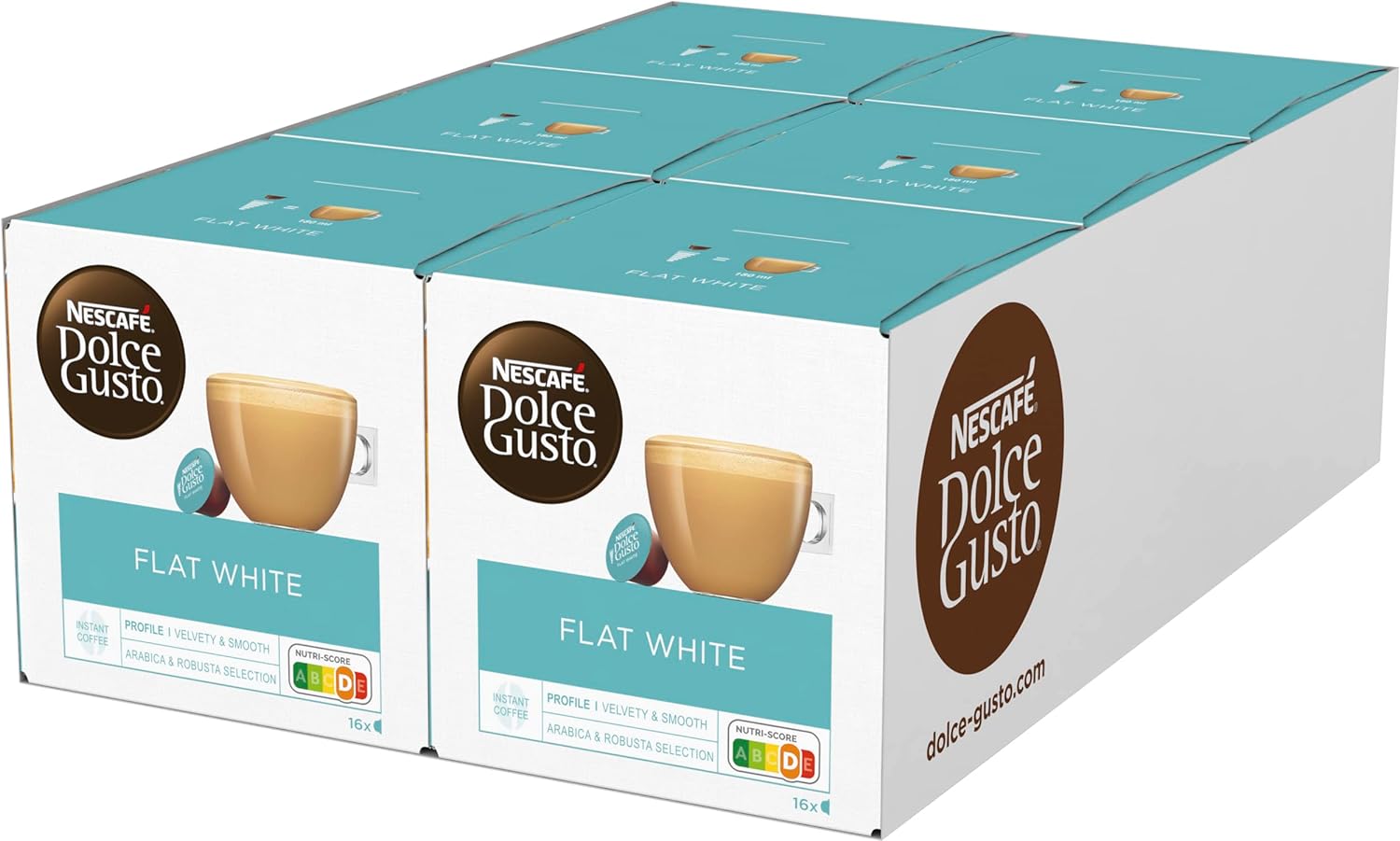 NESCAFÉ Dolce Gusto Flat White, 96 Coffee Capsules, Arabica and Robusta Beans, Creamy Milky Enjoyment, Coffee Creation, Coffee Shop Trend, Aroma Sealed Capsules, Pack of 6 (6 x 16 Capsules)
