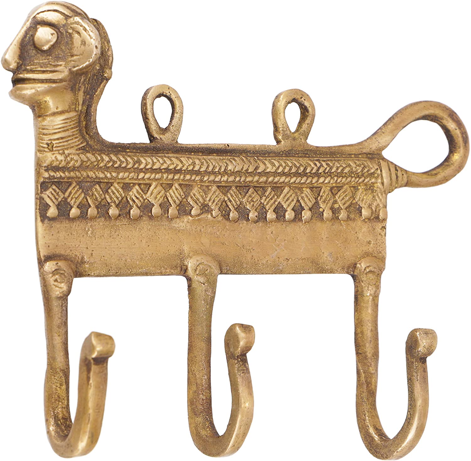 Guru-Shop Filigree Ornate Brass Wall Hook With Engraving Dog / Brass 11 X 1
