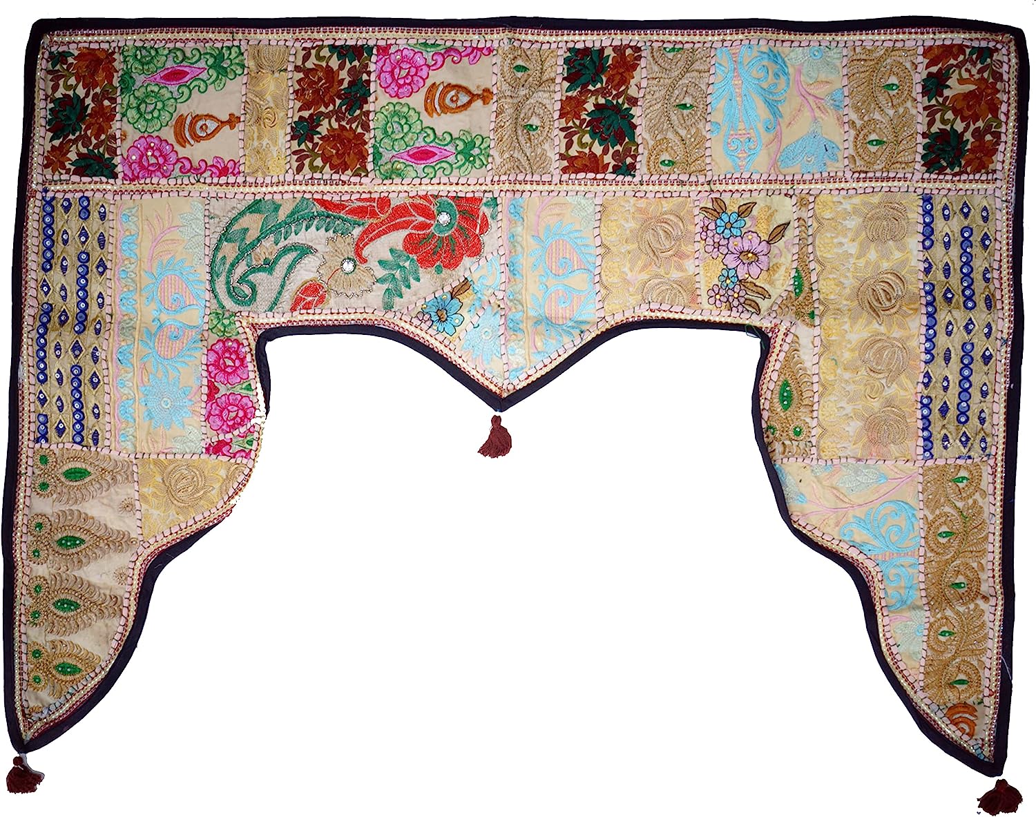 GURU SHOP Oriental Wall Hanging, Indian Toran, Bunting Tapestry, Wall Decoration, Door Decoration, Single Piece 100 x 80 cm, Design 21, Multicoloured, Cotton, Wall Bags & Wall Hangings