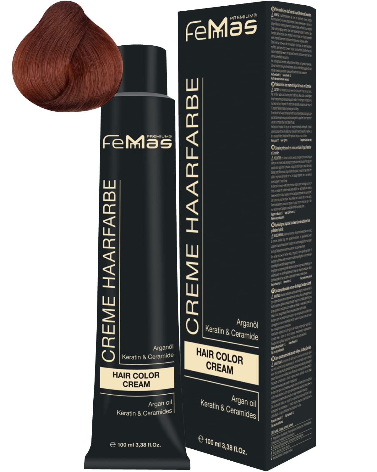 Femmas Hair Colour Cream, 100 ml Hair Colour with Argan Oil, Keratin & Ceramide (Medium Blonde Copper 7.4), ‎medium 7.4