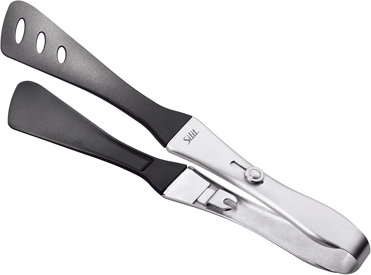 Silit Girato Serving Tongs 31cm Stainless Steel Plastic Head BBQ Tongs Small Barbecue Tongs for Steak Fish Vegetable Locking Mechanism Space Saving