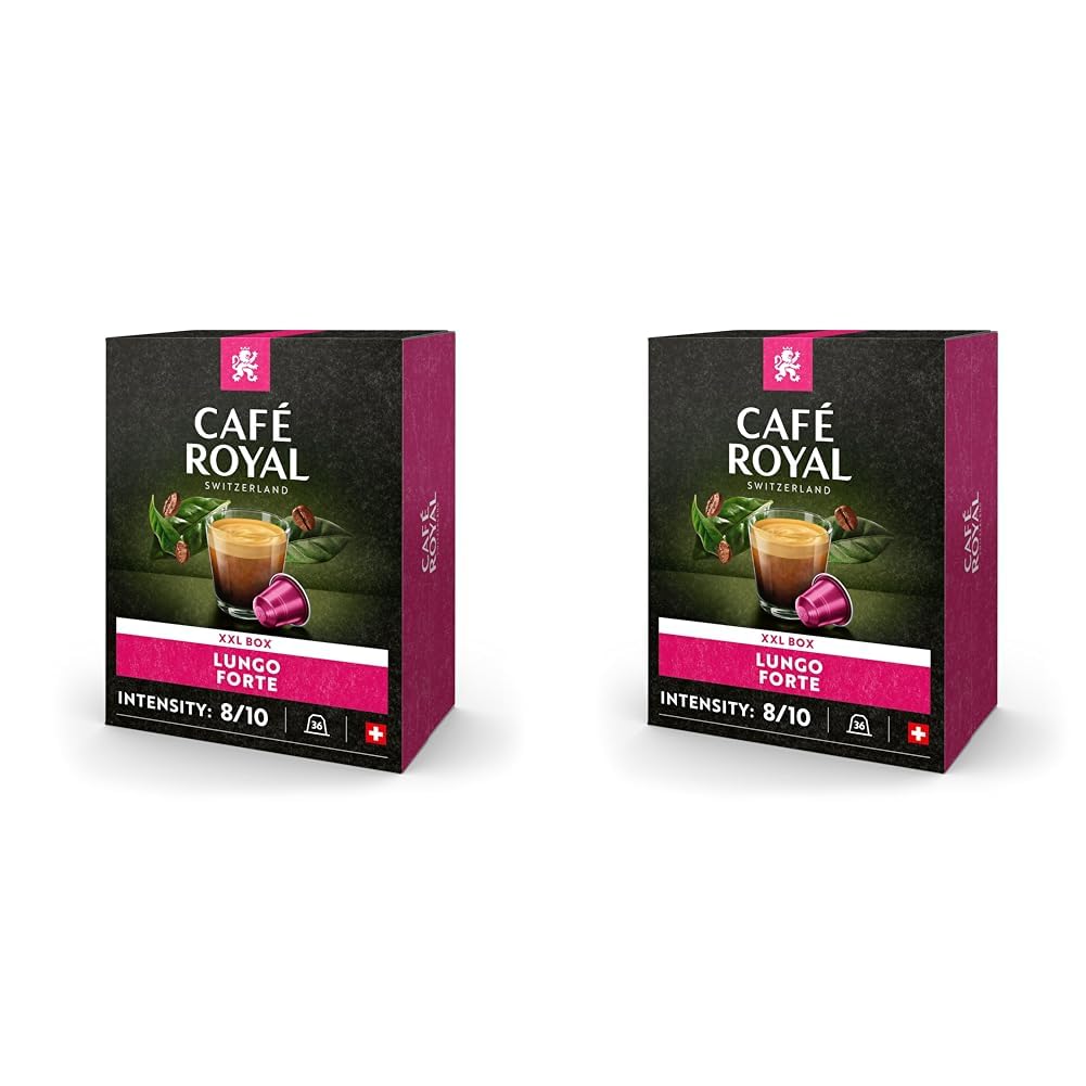 Café Royal Lungo Forte 36 Capsules for Nespresso Coffee Machine - 8/10 Intensity - UTZ Certified Aluminum Coffee Capsules (Pack of 2)