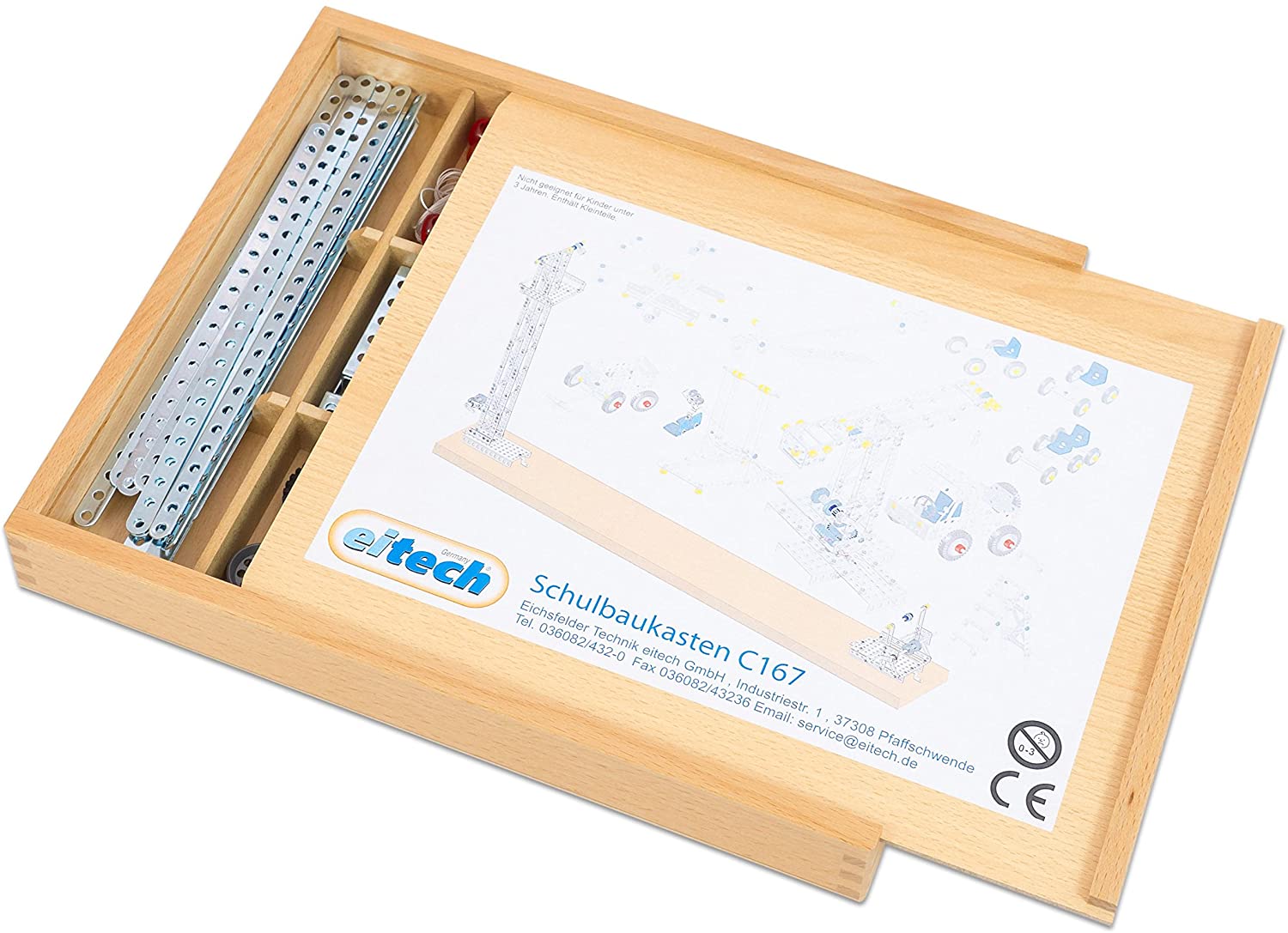 Eitech Metal Construction Set, Over 527 Pieces In A Wooden Box With Sliding
